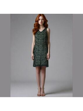 Cache Teal Green Gold Beaded Dress Size 0